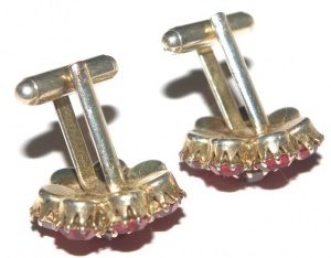 Pale Gold Tone and Ruby Red Glass Cufflinks circa 1970s